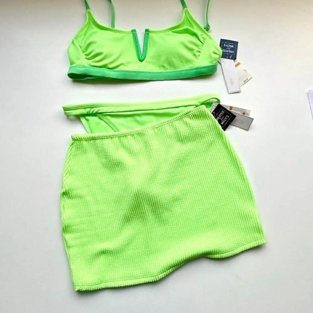 NWT Salt and cove, Junior lime green ribbed V-wire bralette and bottom  Along wi